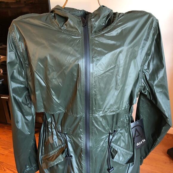 ASKYA Zip-front Windbreaker Rain Hooded Green Jacket Women’s Size X-Small NWT - Picture 5 of 8